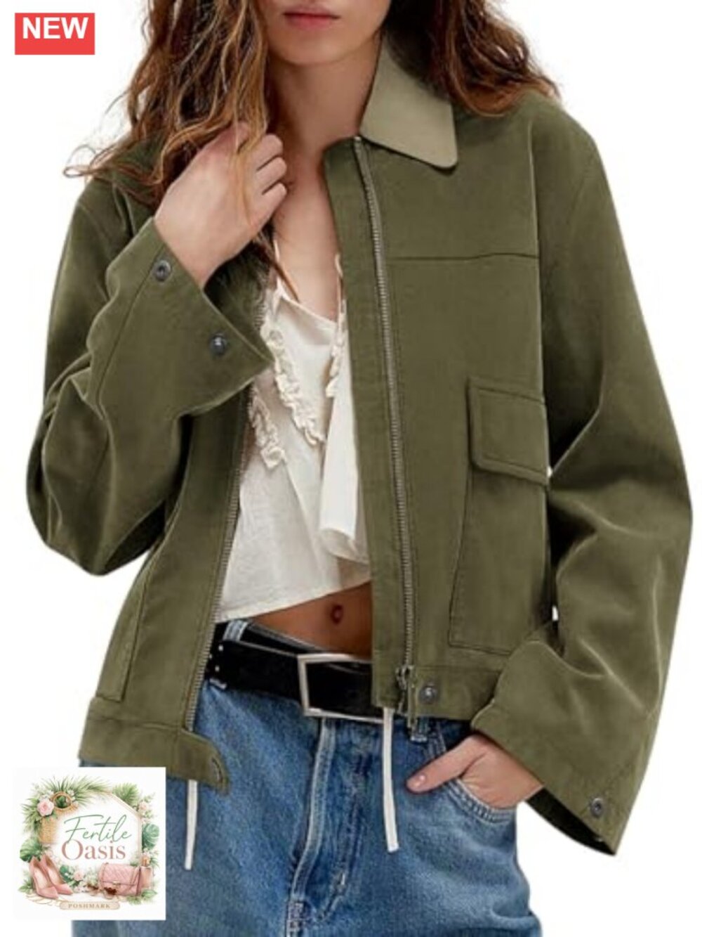 Faux Suede Cropped Jacket Casual Zip Up Contrast Collar Fleece Winter Coat